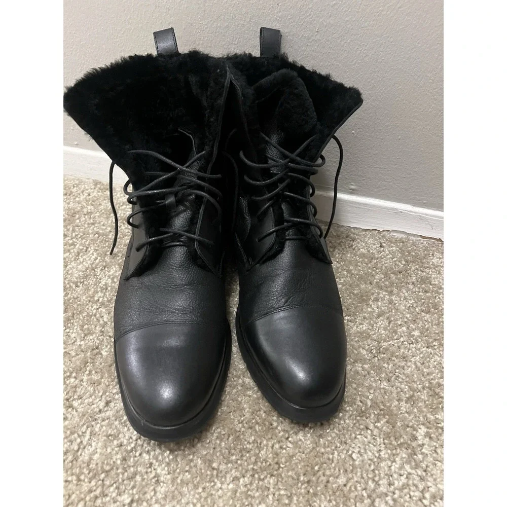 Marc Nolan Ryker Boots Sz 12 Black Leather Sheepskin Lined